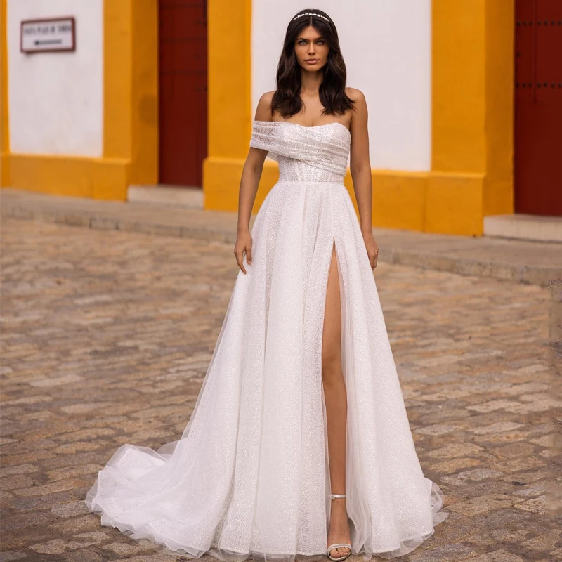 Eightree White A-Line Wedding Dresses 2023 One Shoulder High Split Evening Dress Boho Beach Glitter Wedding Prom Gowns Plus Size
Eightree White A-Line Wedding Dresses 2023 One Shoulder High Split Evening Dress Boho Beach Glitter Wedding Prom Gowns Plus Size