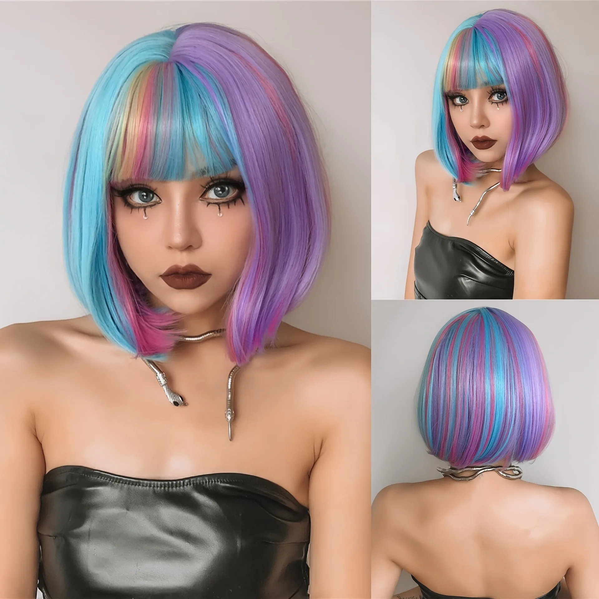 Blue-purple wave head high quality synthetic wig-suitable for daily wear. Holiday Party Dress Up Wig-Women's Wig
Blue-purple wave head high quality synthetic wig-suitable for daily wear. Holiday Party Dress Up Wig-Women's Wig