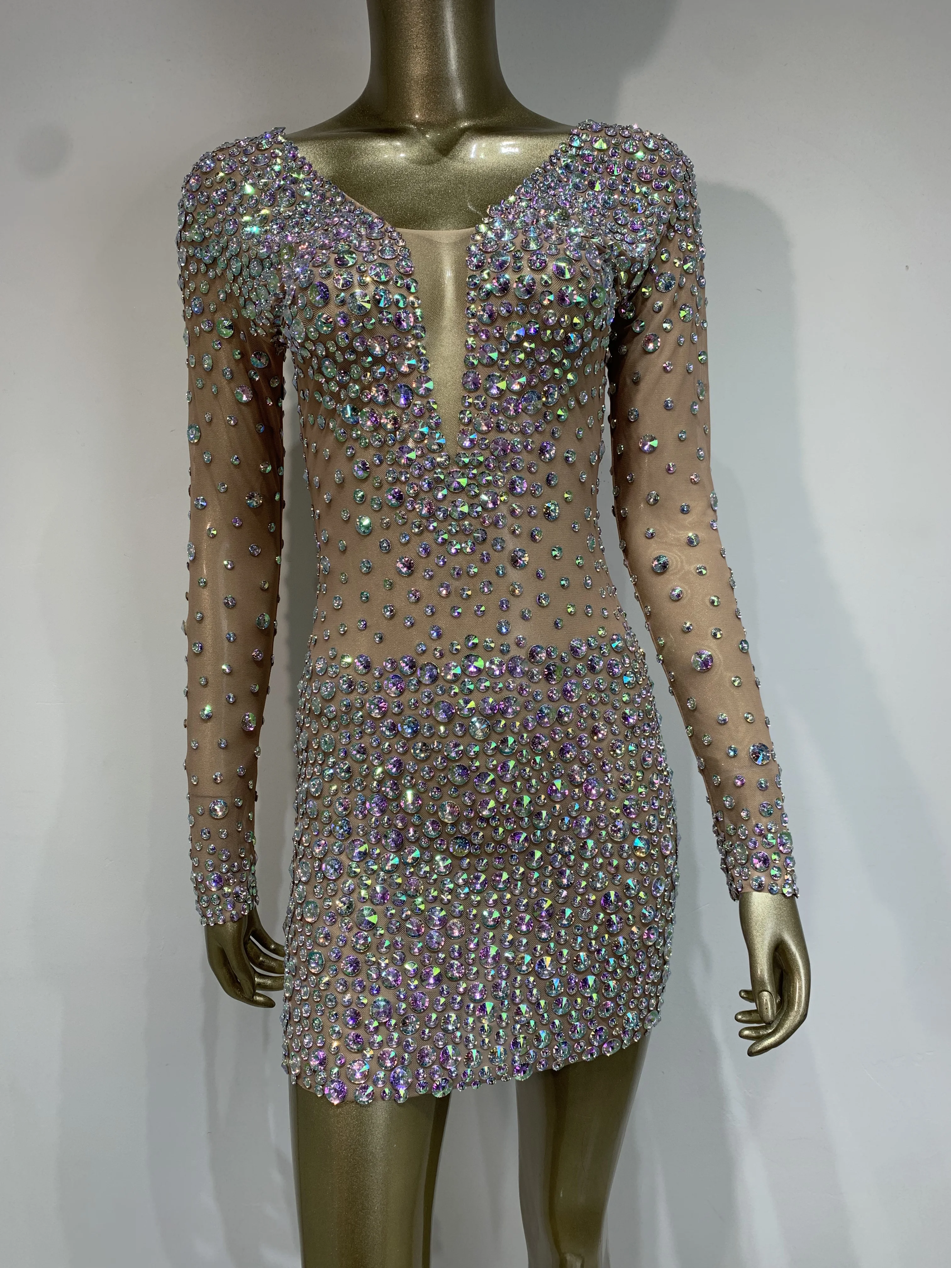 Luxury Rhinestones Sexy Mesh See Through Colourful Mini Dress Nightclub Performance Singer Dancer Stage Outfit Birthday Dresses
Luxury Rhinestones Sexy Mesh See Through Colourful Mini Dress Nightclub Performance Singer Dancer Stage Outfit Birthday Dresses
