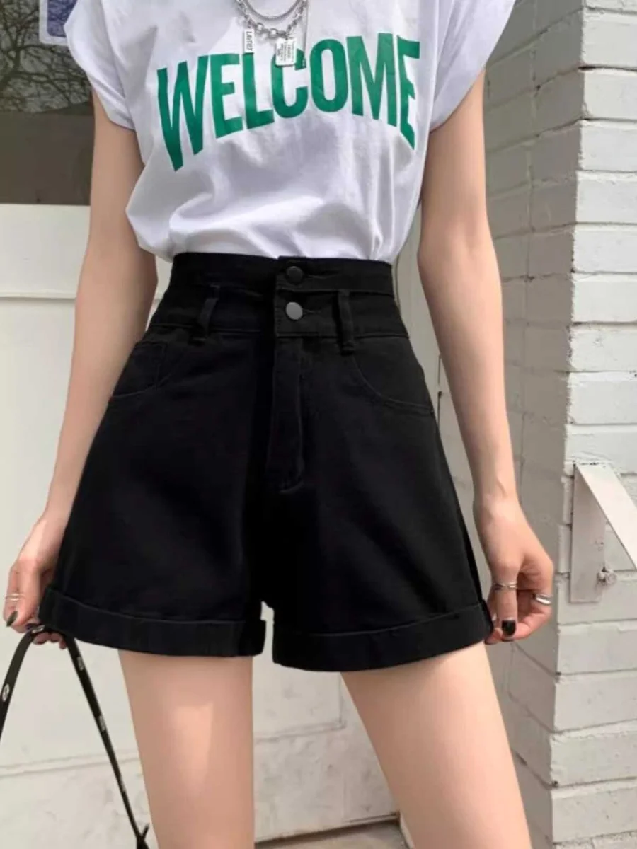 High Waist Wide Leg Short Jeans Women's Summer Thin New Style Loose Slim A-Line Hot Pants Black Color for Young Women 18-24
High Waist Wide Leg Short Jeans Women's Summer Thin New Style Loose Slim A-Line Hot Pants Black Color for Young Women 18-24