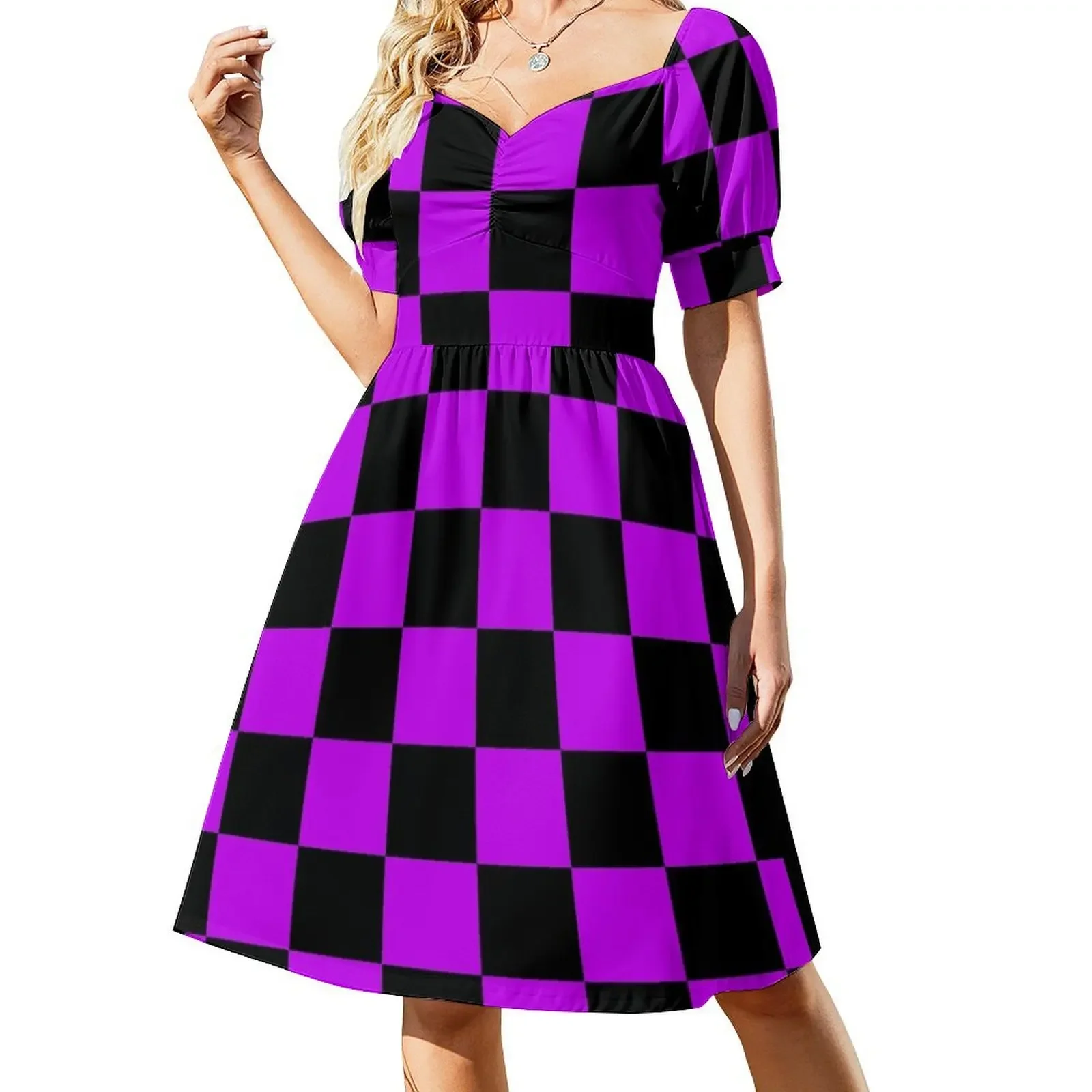 Black and Purple Checkerboard Pattern Short-Sleeved Dress long sleeve dress women evening dress Women's dresses
Black and Purple Checkerboard Pattern Short-Sleeved Dress long sleeve dress women evening dress Women's dresses