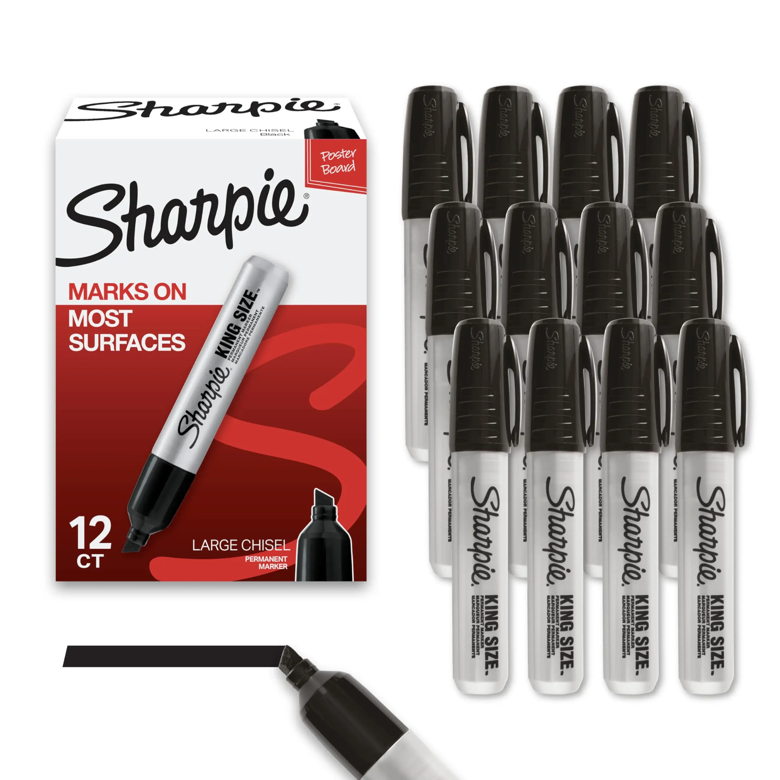 Маркеры Sharpie King Size, перманентные, с клиновидным наконечником, черные, 12 штук - Толстые маркеры для плакатов, усиленные, для работы и промышленного использования
Маркеры Sharpie King Size, перманентные, с клиновидным наконечником, черные, 12 штук - Толстые маркеры для плакатов, усиленные, для работы и промышленного использования