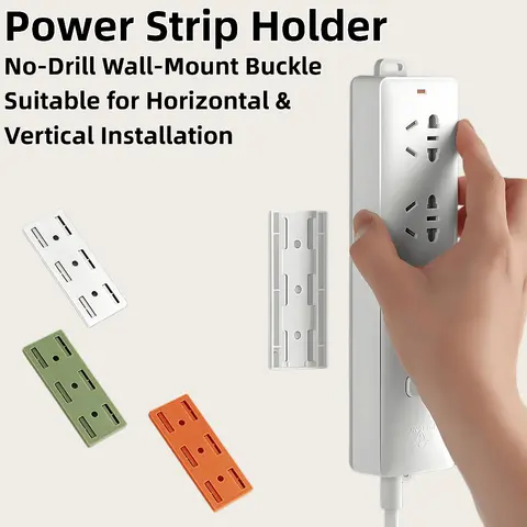 Toocki Self‑Adhesive Power Strip Fixator Punch‑Free Wall Mounted Holder Row Plug Socket Organizer for Kitchen Home Office