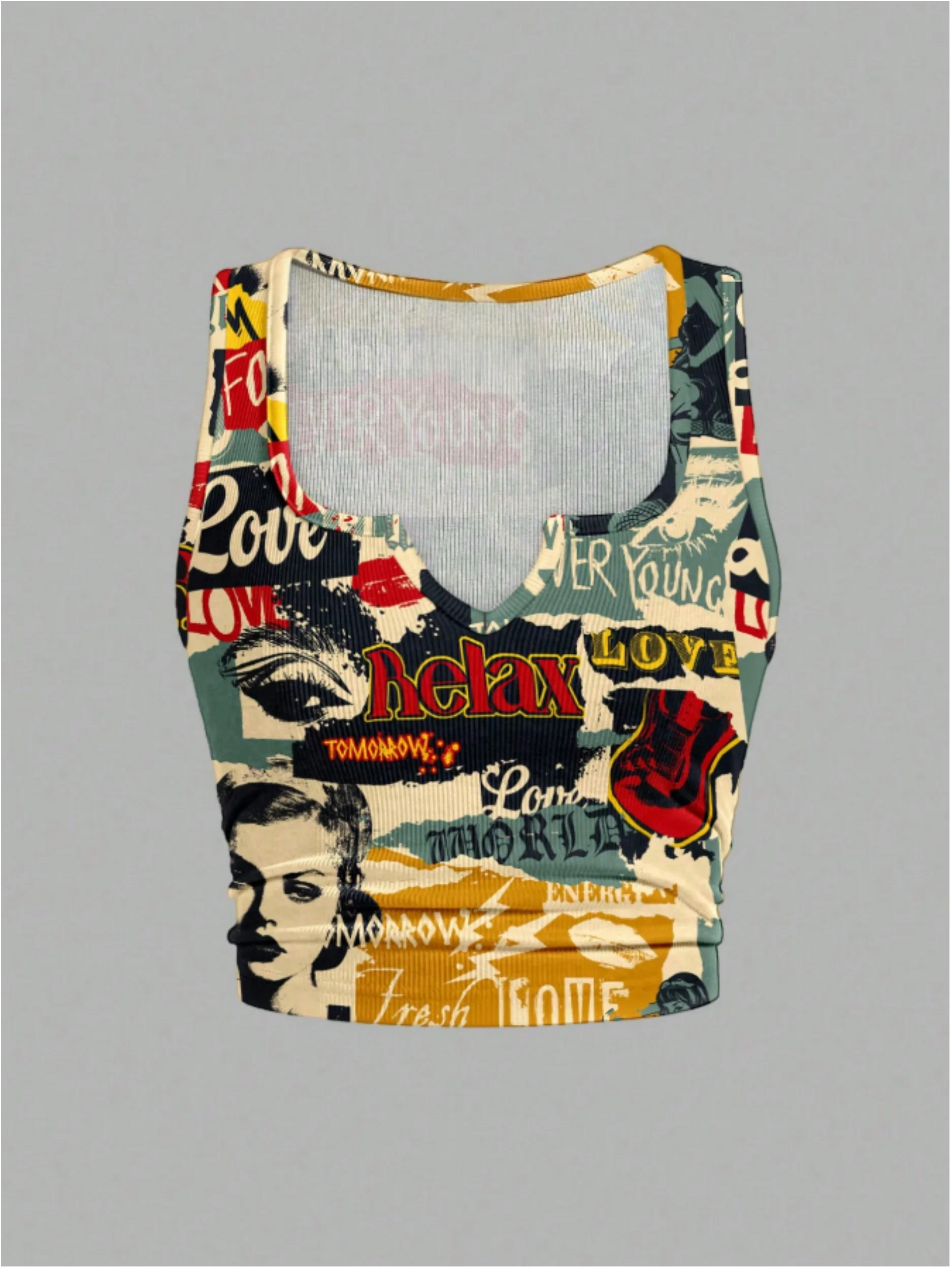 Plus Size Women Vintage Newspaper Collage Graphic Print Notch V Neck Ribbed Sleeveless Crop Tank Top Side Ruched Slim Fit Y2K St
Plus Size Women Vintage Newspaper Collage Graphic Print Notch V Neck Ribbed Sleeveless Crop Tank Top Side Ruched Slim Fit Y2K St