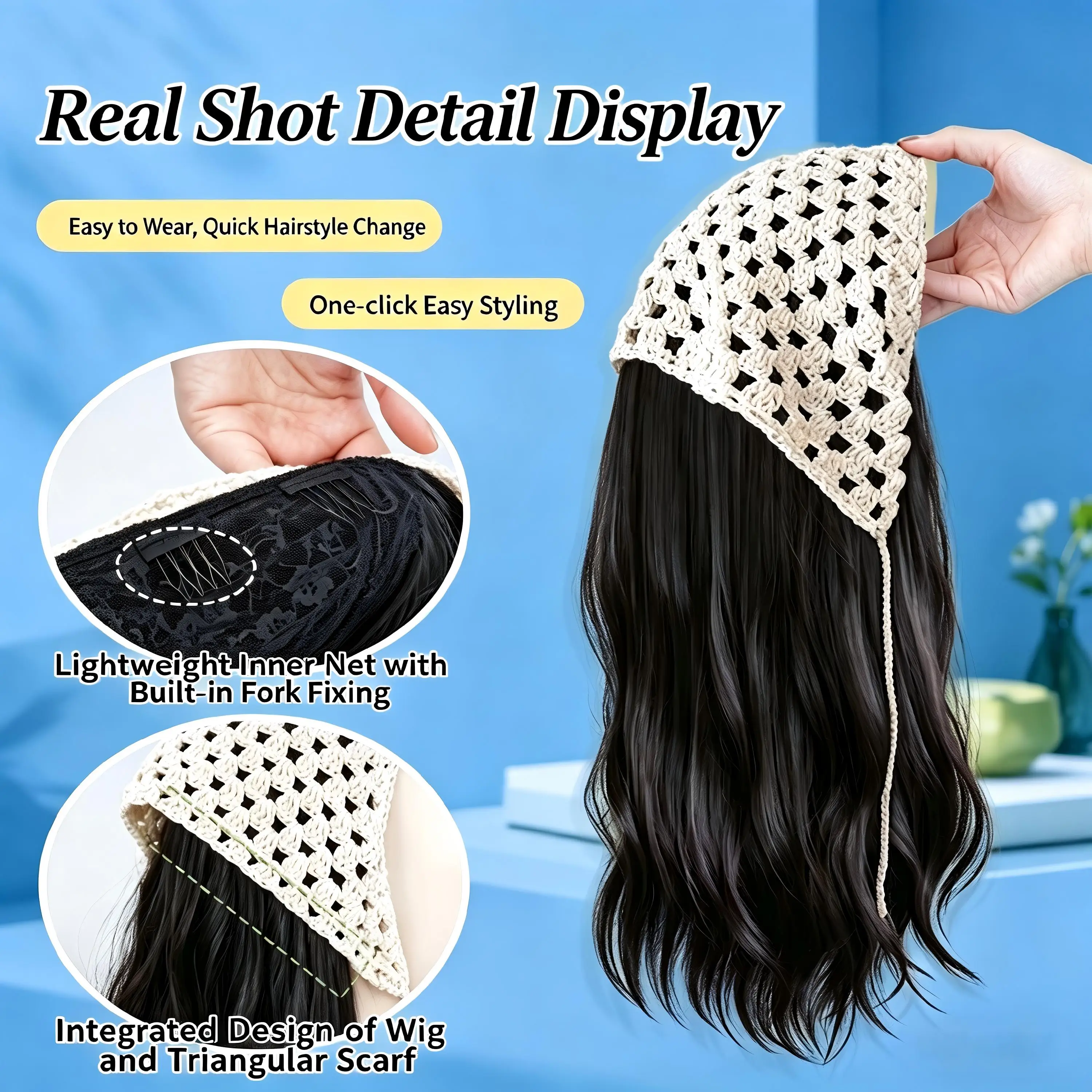 Viral Triangle Headscarf Wig Half Wig Water Wave Long Curly Synthetic Hair Summer Korean Cottagecore Style Turban Wig For Women
Viral Triangle Headscarf Wig Half Wig Water Wave Long Curly Synthetic Hair Summer Korean Cottagecore Style Turban Wig For Women