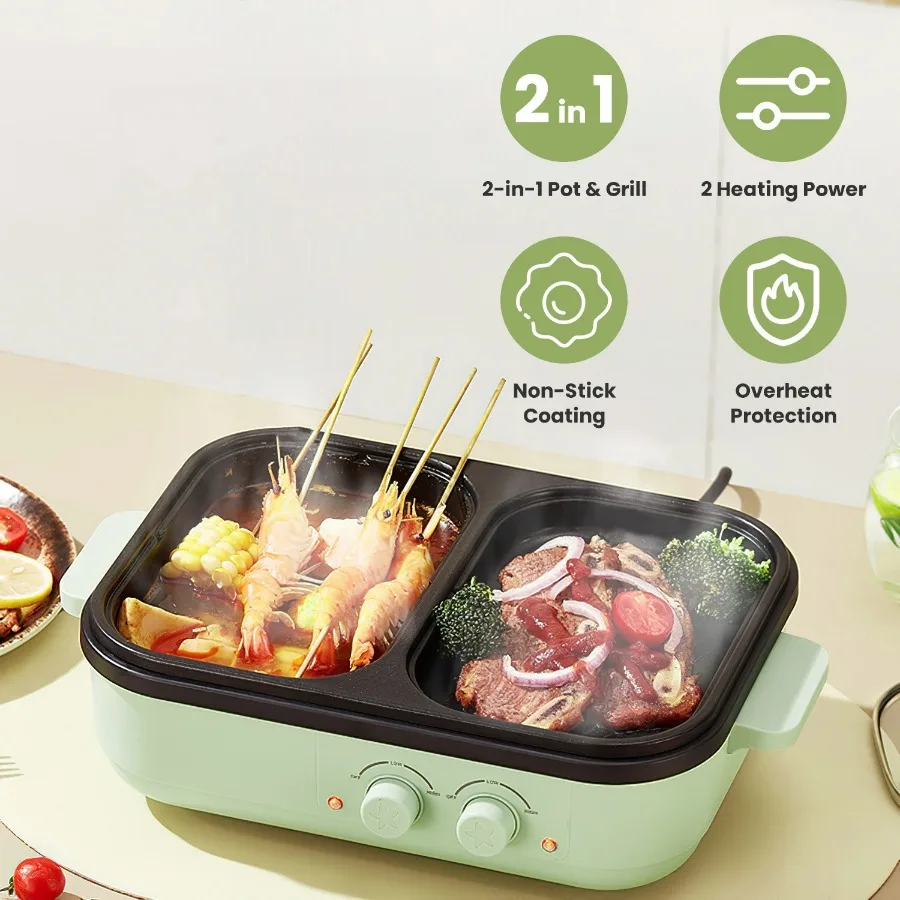2-in-1 Electric Hot Pot and Grill Combo, Dual Separate Temperature Control, Non-Stick Die-Cast Aluminum, Overheat Protection, 3
2-in-1 Electric Hot Pot and Grill Combo, Dual Separate Temperature Control, Non-Stick Die-Cast Aluminum, Overheat Protection, 3