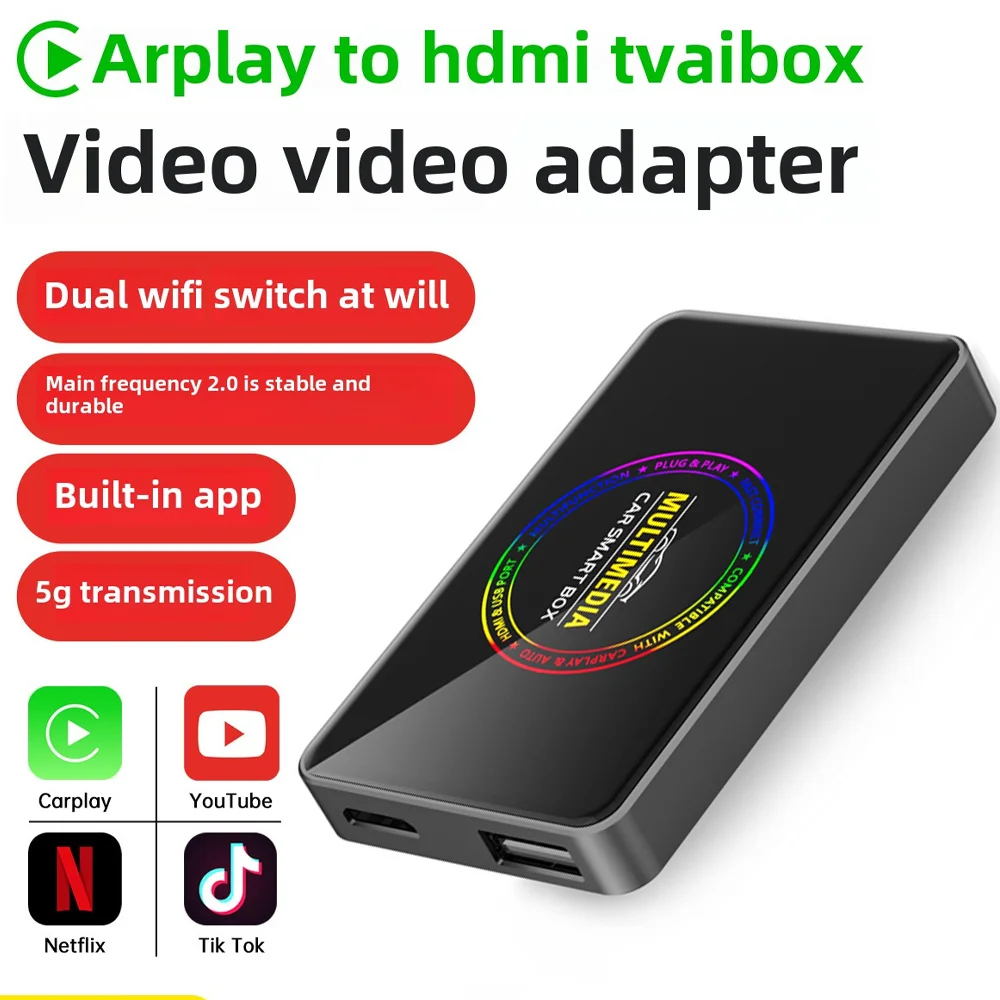Автомобильный ТВ-адаптер 3-в-1: беспроводной CarPlay, Android Auto, HDMI 4K, встроенный GPS. Смарт-бокс для автомобилей, совместимый с iOS и Android.
Автомобильный ТВ-адаптер 3-в-1: беспроводной CarPlay, Android Auto, HDMI 4K, встроенный GPS. Смарт-бокс для автомобилей, совместимый с iOS и Android.