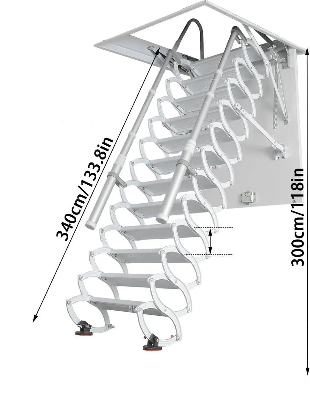 12 Steps Retractable Ceil Stairs with Handrails Indoor Concealed Steps 660LBS Capacity Height Adjustable For Home Duplex Villas
12 Steps Retractable Ceil Stairs with Handrails Indoor Concealed Steps 660LBS Capacity Height Adjustable For Home Duplex Villas