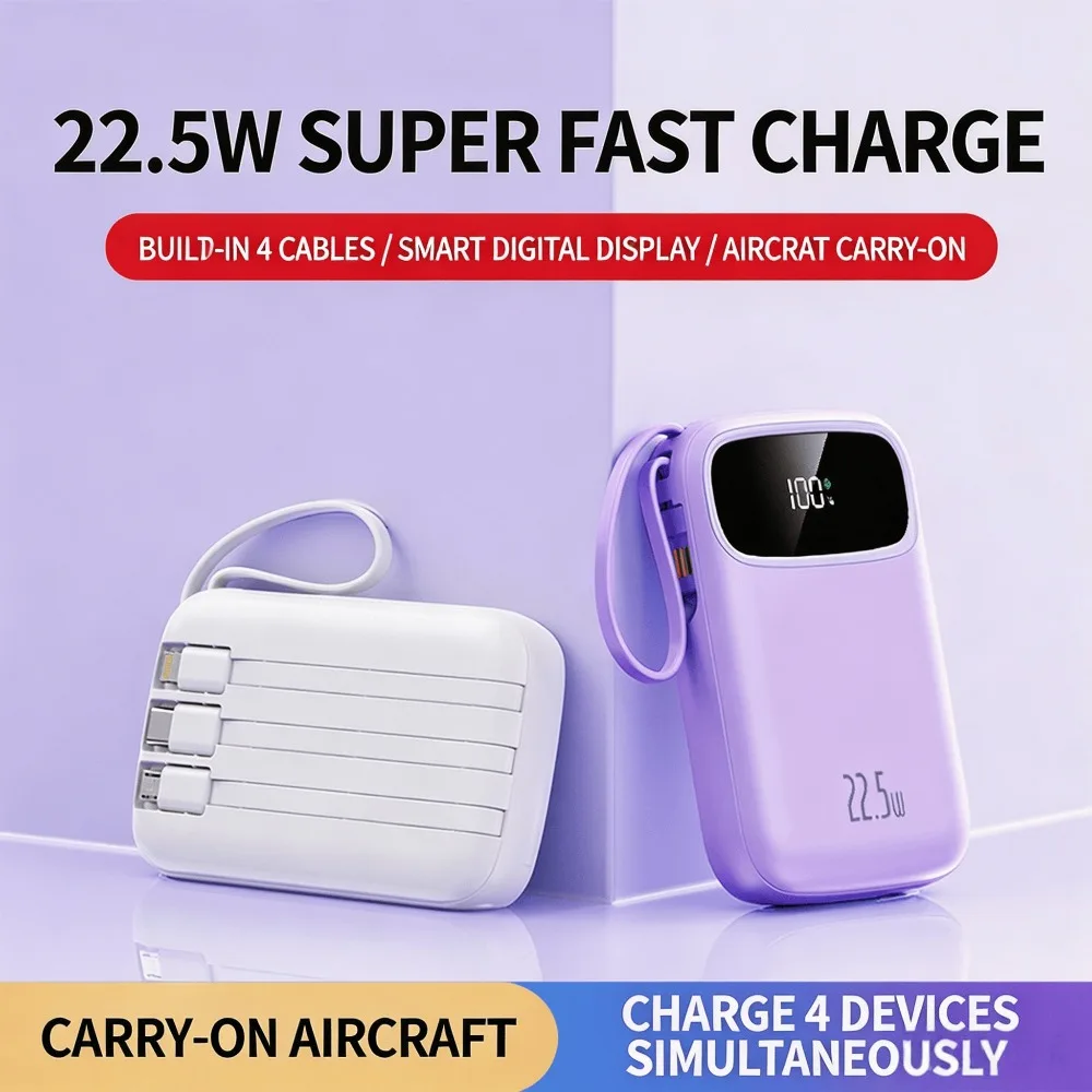 Universal Phone Power Bank 10000/20000mAh Large Capacity Mini Portable Built-in Cable Super Fast Charging
Universal Phone Power Bank 10000/20000mAh Large Capacity Mini Portable Built-in Cable Super Fast Charging