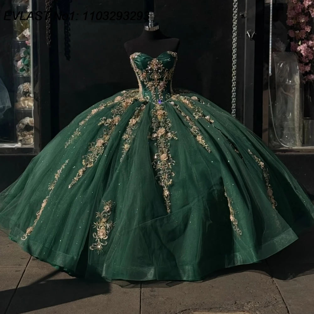 EVLAST блестящее темно-зеленое платье Quinceanera по индивидуальному заказу, бальное платье с золотой кружевной аппликацией и бисером, Sweet 16, Vestido De 15 Anos E1Q348
EVLAST блестящее темно-зеленое платье Quinceanera по индивидуальному заказу, бальное платье с золотой кружевной аппликацией и бисером, Sweet 16, Vestido De 15 Anos E1Q348
