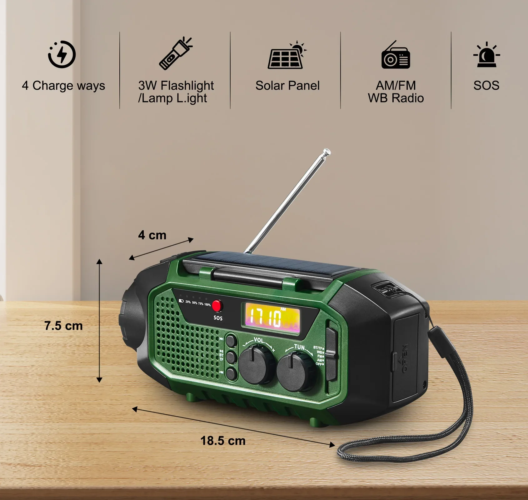 Emergency Radio Wireless Bluetooth Speaker Portable Solar Hand Crank AM/FM Radio For Survival USB Charger SOS Alarm Flashlight
Emergency Radio Wireless Bluetooth Speaker Portable Solar Hand Crank AM/FM Radio For Survival USB Charger SOS Alarm Flashlight