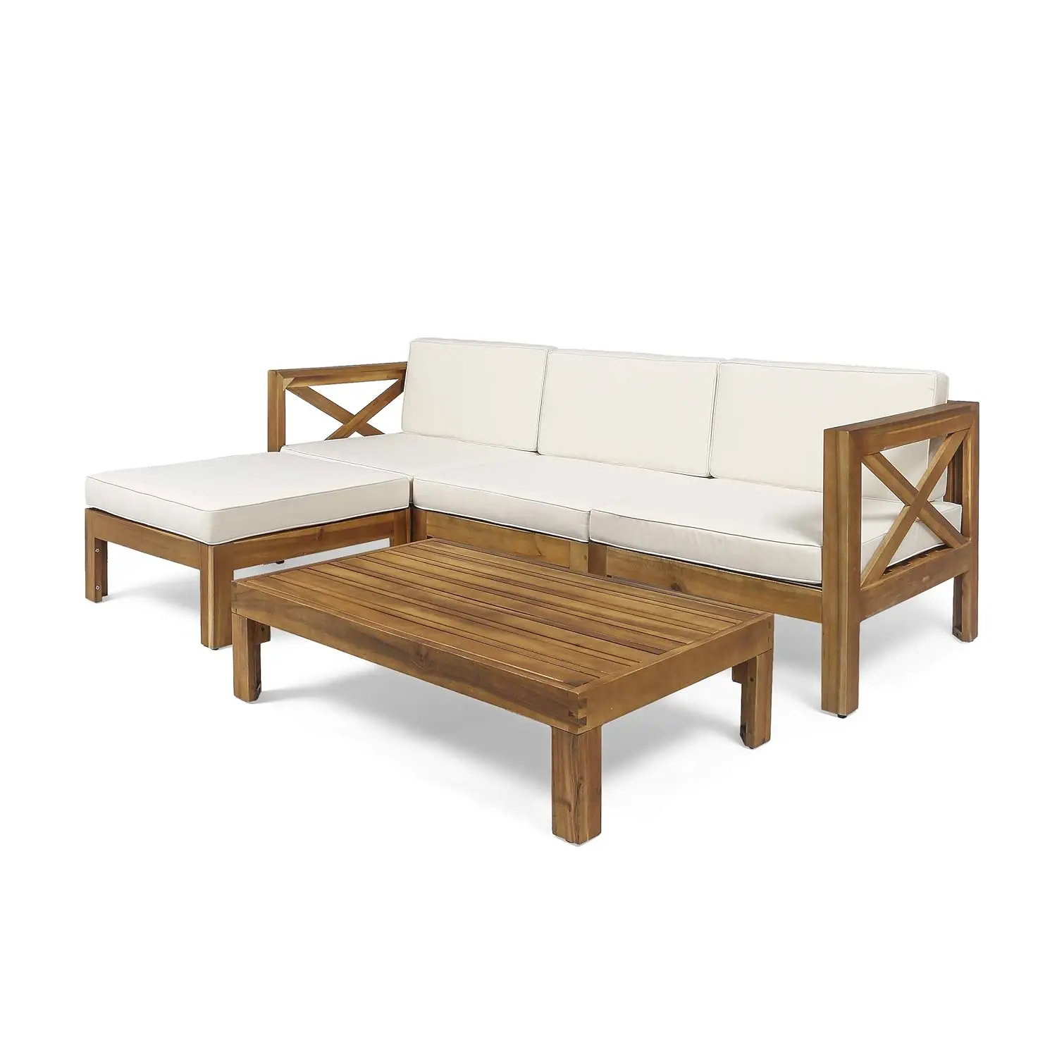 Mamie Outdoor Acacia Wood 5 Piece Sofa Set, Teak Finish, Beige, Customized
Mamie Outdoor Acacia Wood 5 Piece Sofa Set, Teak Finish, Beige, Customized
