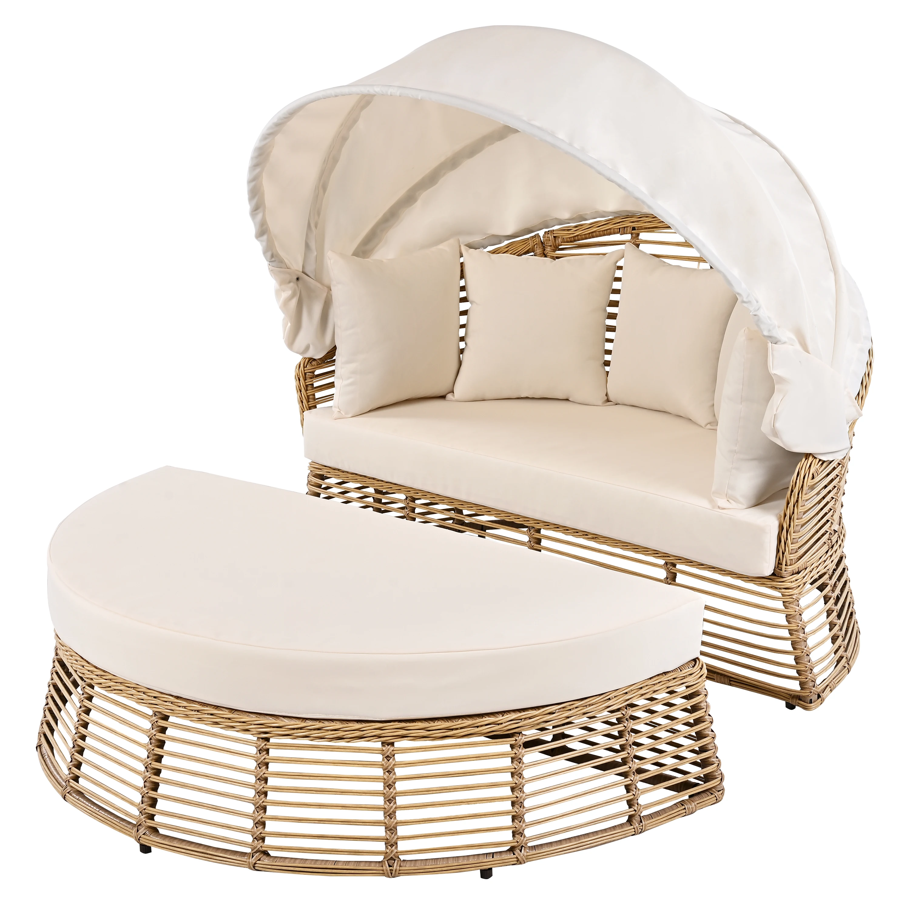 Outdoor Patio Rattan Round Daybed With Retractable Canopy for Back Yard
Outdoor Patio Rattan Round Daybed With Retractable Canopy for Back Yard