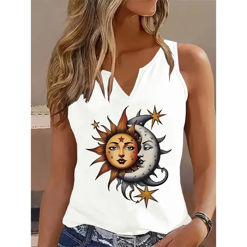 Women'S Bohemian Top with and Moon Print, Casual Sleeveless Summer Top, Breathable Polyester Blend
Women'S Bohemian Top with and Moon Print, Casual Sleeveless Summer Top, Breathable Polyester Blend