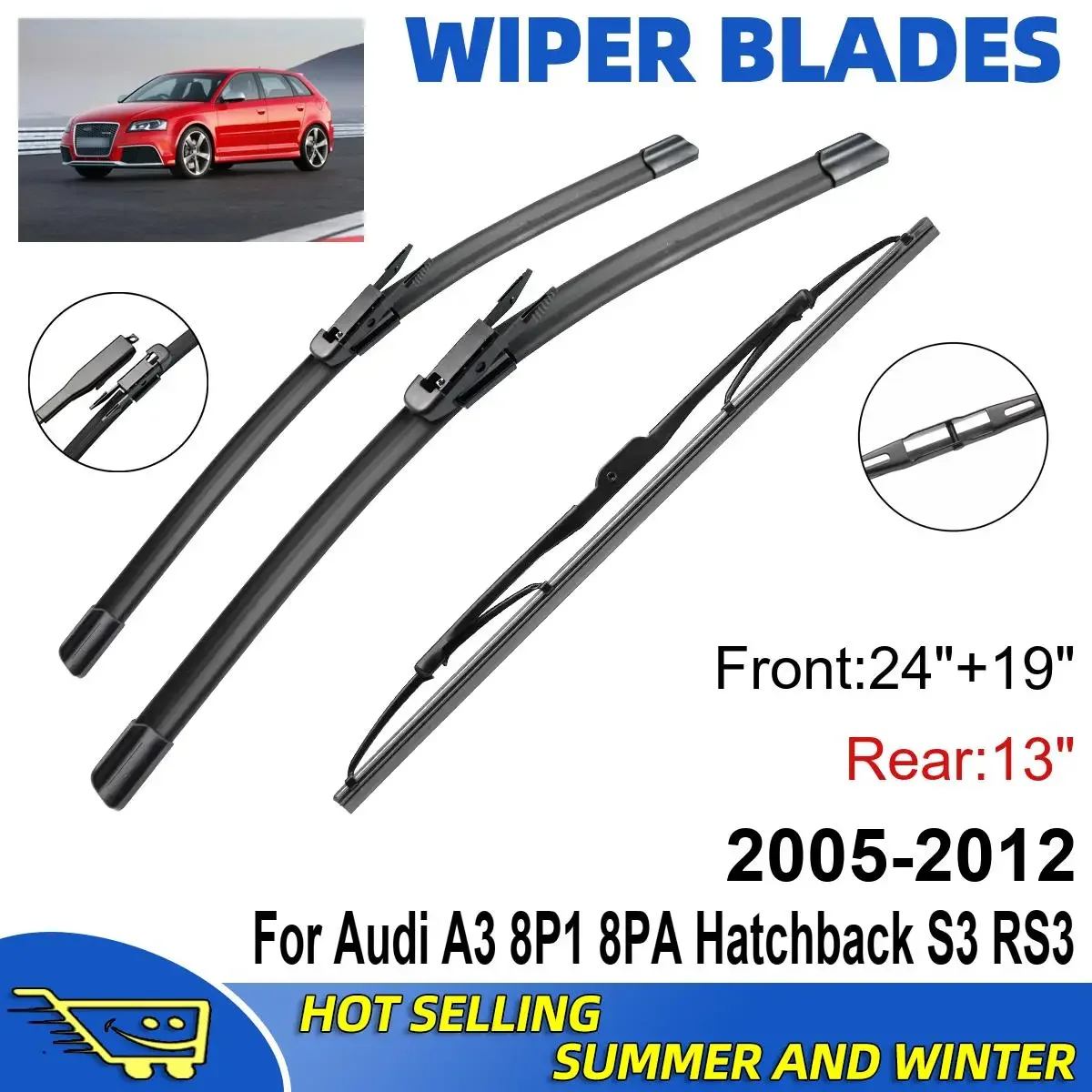 3PCS For Audi A3 8P1 8PA Hatchback S3 RS3 2005-2012 24" + 19"+ 13" Front Rear Wiper Blades Windshield Windscreen Window
3PCS For Audi A3 8P1 8PA Hatchback S3 RS3 2005-2012 24" + 19"+ 13" Front Rear Wiper Blades Windshield Windscreen Window