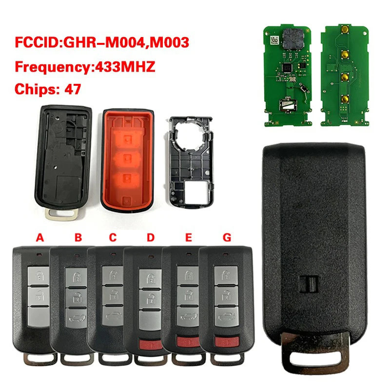 CN011042 Aftermarket 2/3/4 Buttons Smart Remote Key Fob 47 Chip 433Mhz FCC GHR-M004 M003 For Mitsubishi Montero L200 2015-2020
CN011042 Aftermarket 2/3/4 Buttons Smart Remote Key Fob 47 Chip 433Mhz FCC GHR-M004 M003 For Mitsubishi Montero L200 2015-2020