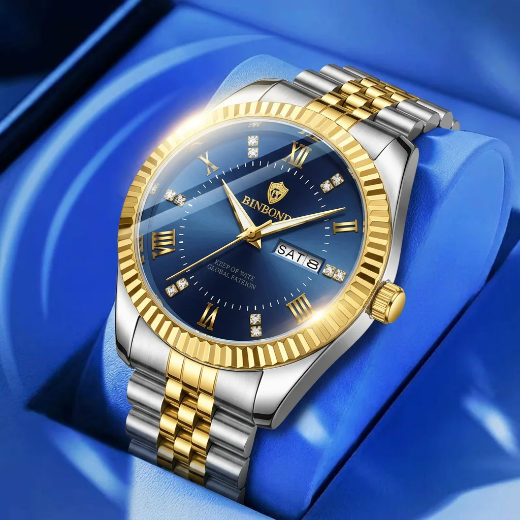 1pcs Fashion Watch Two Tone Stainless Steel Strap Blue Dial Roman Numerals Week Date Display Casual Business Style Exqui
1pcs Fashion Watch Two Tone Stainless Steel Strap Blue Dial Roman Numerals Week Date Display Casual Business Style Exqui