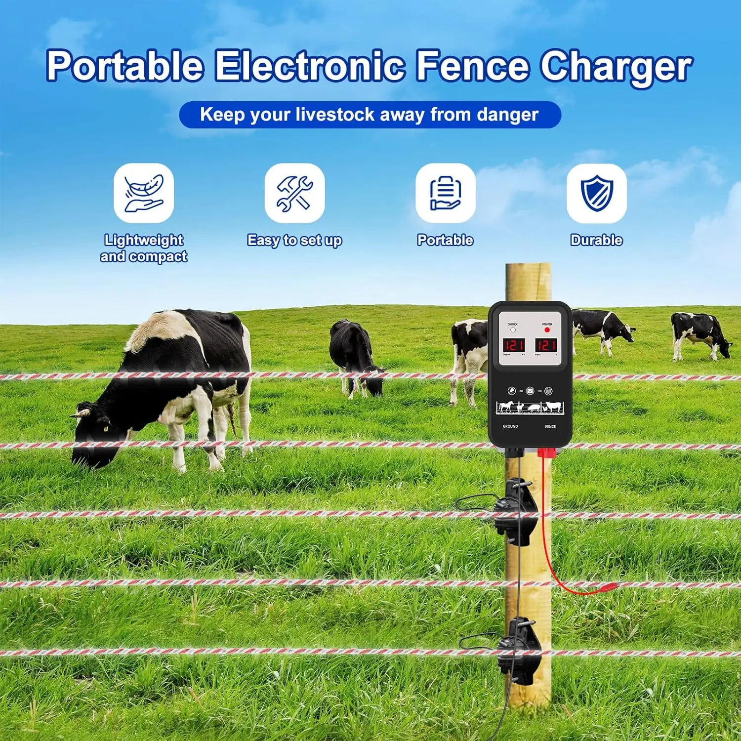 15KM Electric Fence Energizer 12KV Electric Fence Charger for Livestock Plug-in Power Supply for Wildlife Prevention with LCD
15KM Electric Fence Energizer 12KV Electric Fence Charger for Livestock Plug-in Power Supply for Wildlife Prevention with LCD