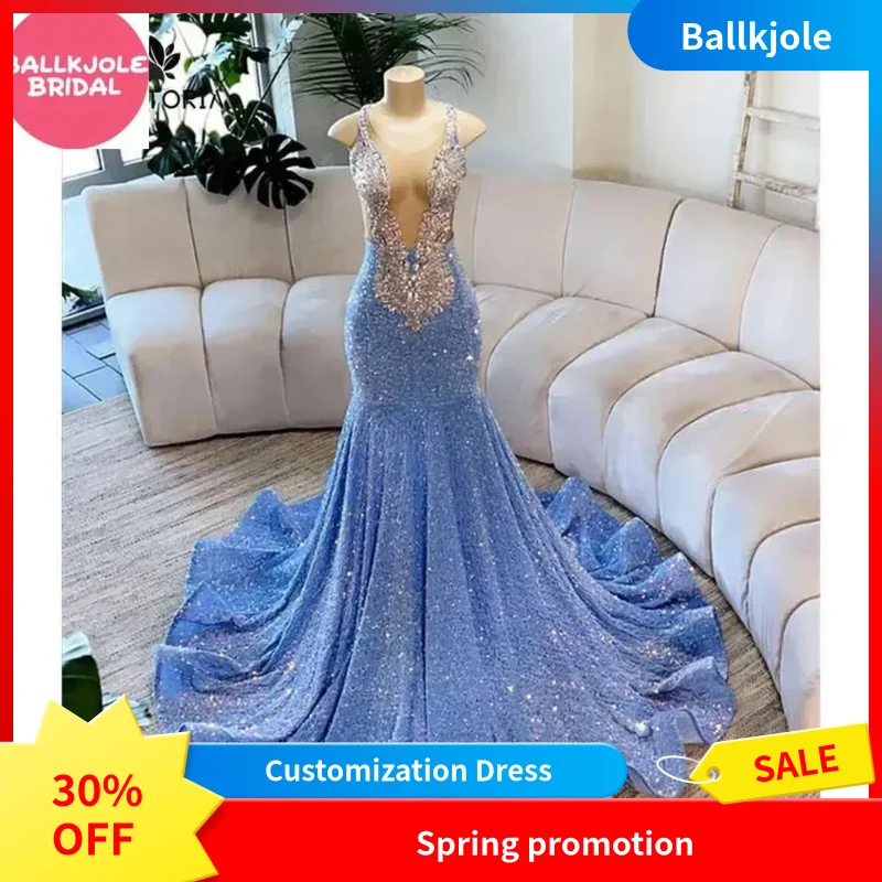 Pretty Blue Spaghetti Black Girl Prom Dress For Special Crystal Gillter Mermaid Birthday Reception Gown Robe De Bal
Pretty Blue Spaghetti Black Girl Prom Dress For Special Crystal Gillter Mermaid Birthday Reception Gown Robe De Bal