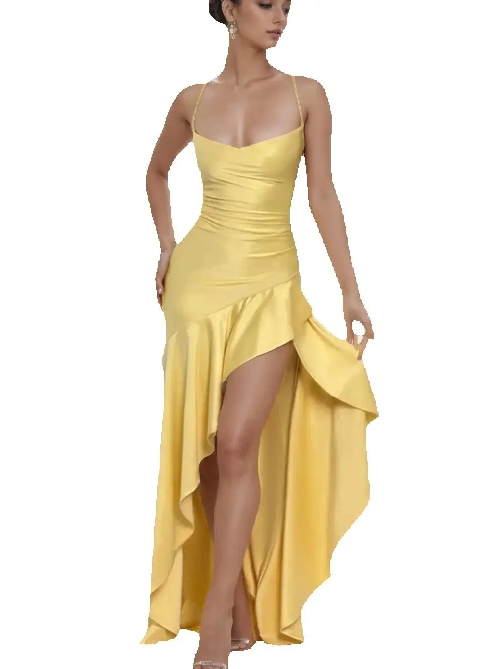 Sexy Spaghetti Straps Backless High Low Ruffles Asymmetrical Party Evening Dress Yellow
Sexy Spaghetti Straps Backless High Low Ruffles Asymmetrical Party Evening Dress Yellow