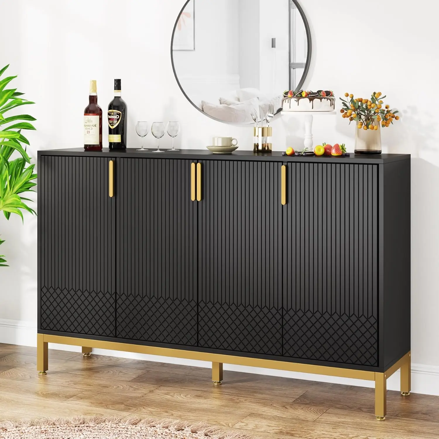 Buffet Cabinet with Storage, 59 Inch Kitchen Sideboard Cabinet for Dining Room, Living Room, Black and Gold
Buffet Cabinet with Storage, 59 Inch Kitchen Sideboard Cabinet for Dining Room, Living Room, Black and Gold