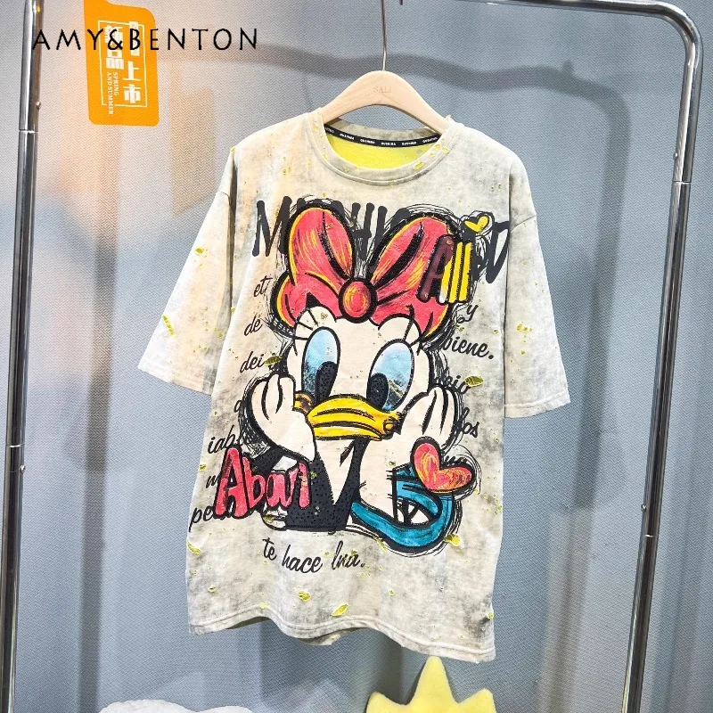 Sequin Cartoon Printed T-shirt Women's 2025 Summer Fashion Trend Brand Loose Oversized Crew Neck Top Versatile Tshirts Pullover
Sequin Cartoon Printed T-shirt Women's 2025 Summer Fashion Trend Brand Loose Oversized Crew Neck Top Versatile Tshirts Pullover