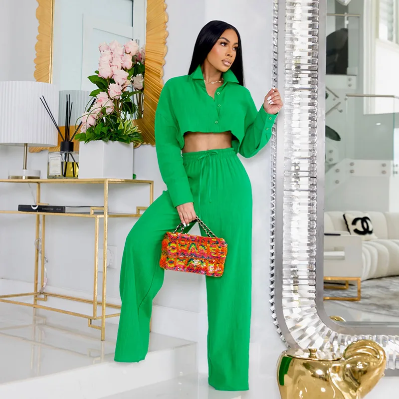 Women's 2025 Spring New Collection Simple Solid Color Short Shirt Wide Leg Pants Casual Set
Women's 2025 Spring New Collection Simple Solid Color Short Shirt Wide Leg Pants Casual Set