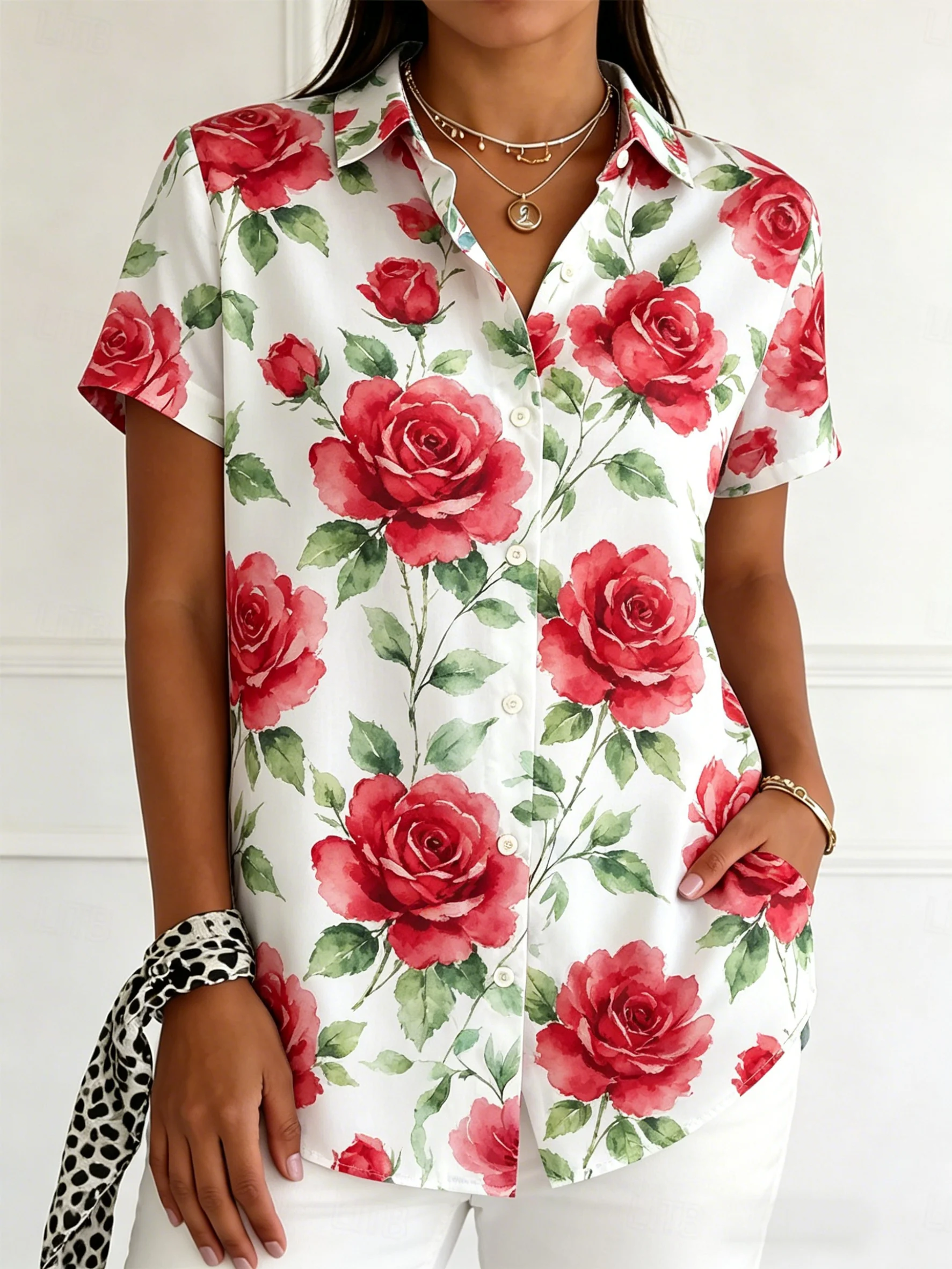 Women's Short Sleeve Watercolor Rose Print Button Down Casual Shirt Elegant Daily Blouse Tops in White for Spring Summer
Women's Short Sleeve Watercolor Rose Print Button Down Casual Shirt Elegant Daily Blouse Tops in White for Spring Summer