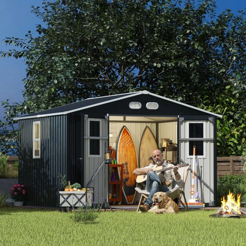 8x10 Outdoor Storage Shed with 4 Windows and Lockable Doors, Dark Gray, Two Color Options
8x10 Outdoor Storage Shed with 4 Windows and Lockable Doors, Dark Gray, Two Color Options
