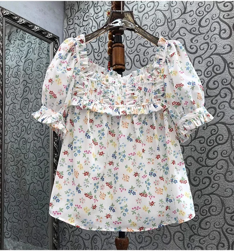 100%Cotton Tops 2023 Summer Fashion Designer Blouse Ladies Sweet Little Floral Prints Short Sleeve Casual Vintage Tops Blouse
100%Cotton Tops 2023 Summer Fashion Designer Blouse Ladies Sweet Little Floral Prints Short Sleeve Casual Vintage Tops Blouse