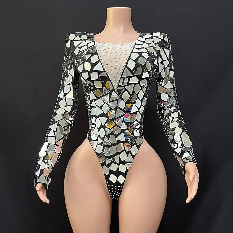 Women Birthday Stage Birthday Dress Dancer Party Show Costume Sparkly Silver Rhinestone Mirror Short Bodysuit
Women Birthday Stage Birthday Dress Dancer Party Show Costume Sparkly Silver Rhinestone Mirror Short Bodysuit