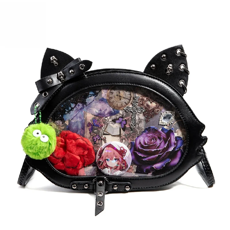 Готическая прозрачная сумка-ита с кошачьими ушками, сумка через плечо в стиле дарк-панк с заклепками и черепами, винтажная сумка Лолита с прозрачным окном и розами для женщин и девушек
Готическая прозрачная сумка-ита с кошачьими ушками, сумка через плечо в стиле дарк-панк с заклепками и черепами, винтажная сумка Лолита с прозрачным окном и розами для женщин и девушек
