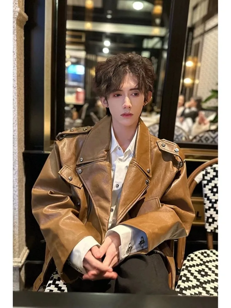 Browan PU Leather Jacket Men's Trendy High-End Shoulder Pad Leather Coat Short Style Motorcycle Jacket Spring Autumn Wear
Browan PU Leather Jacket Men's Trendy High-End Shoulder Pad Leather Coat Short Style Motorcycle Jacket Spring Autumn Wear