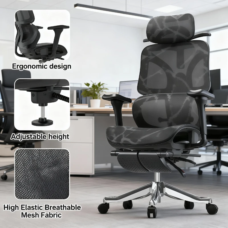 Эргономичное офисное кресло с сетчатой спинкой, поясничная поддержка, кресло с регулируемой высотой, подголовник, поворотный компьютерный игровой настольный стул
Эргономичное офисное кресло с сетчатой спинкой, поясничная поддержка, кресло с регулируемой высотой, подголовник, поворотный компьютерный игровой настольный стул