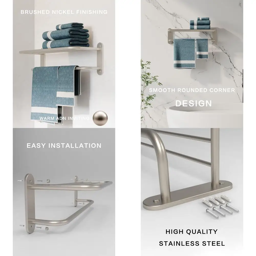 24 Wall-Mounted Brushed Nickel Towel Rack Shelf - Stainless Steel & Zinc Alloy for Home & Hotel Bathrooms
24 Wall-Mounted Brushed Nickel Towel Rack Shelf - Stainless Steel & Zinc Alloy for Home & Hotel Bathrooms