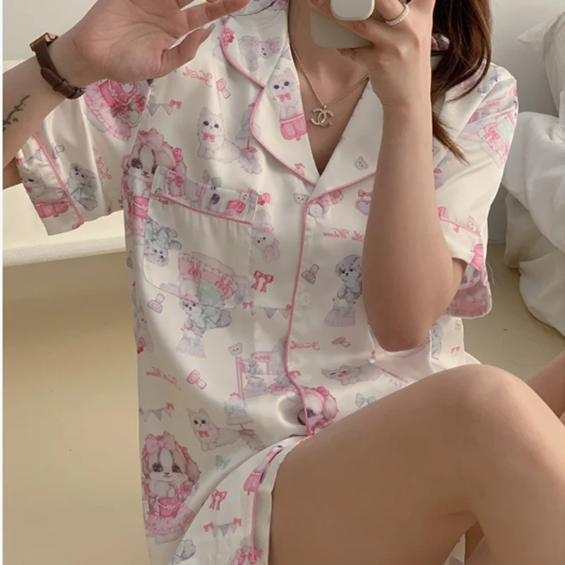 Summer Women 2PCS Pajamas Set Lingerie Sweet Print Cartoon Short Sleeve Shorts Pijamas Suit Loungewear Loose Sleepwear Homewear
Summer Women 2PCS Pajamas Set Lingerie Sweet Print Cartoon Short Sleeve Shorts Pijamas Suit Loungewear Loose Sleepwear Homewear