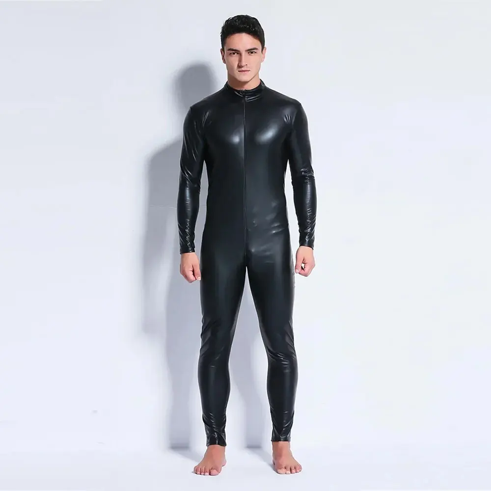Men's Wet Look Catsuit Tight Black Patent Leather Bodysuit Front Zipper Full Body Jumpsuit Clubwear Stage Dance Erotic Lingerie
Men's Wet Look Catsuit Tight Black Patent Leather Bodysuit Front Zipper Full Body Jumpsuit Clubwear Stage Dance Erotic Lingerie