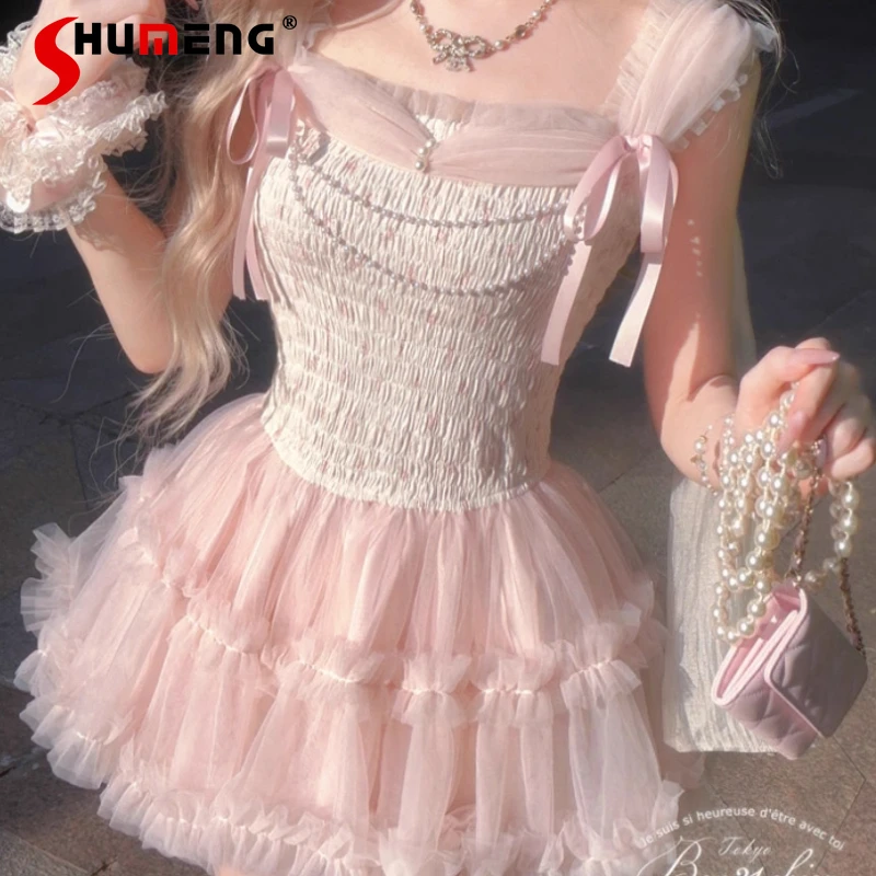 French Style Satin Ribbon Cake Mesh Dress Gown Off-Shoulder Short Sleeved Boat Neck Dresses Sweet Cute Beautiful Vestidos Mujer
French Style Satin Ribbon Cake Mesh Dress Gown Off-Shoulder Short Sleeved Boat Neck Dresses Sweet Cute Beautiful Vestidos Mujer