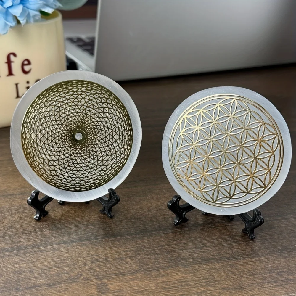 A Natural Crystal Selenite Slice Slab Featuring The Flower of Life Design Chakra Balancing Energy As a Decorative Ornament
A Natural Crystal Selenite Slice Slab Featuring The Flower of Life Design Chakra Balancing Energy As a Decorative Ornament