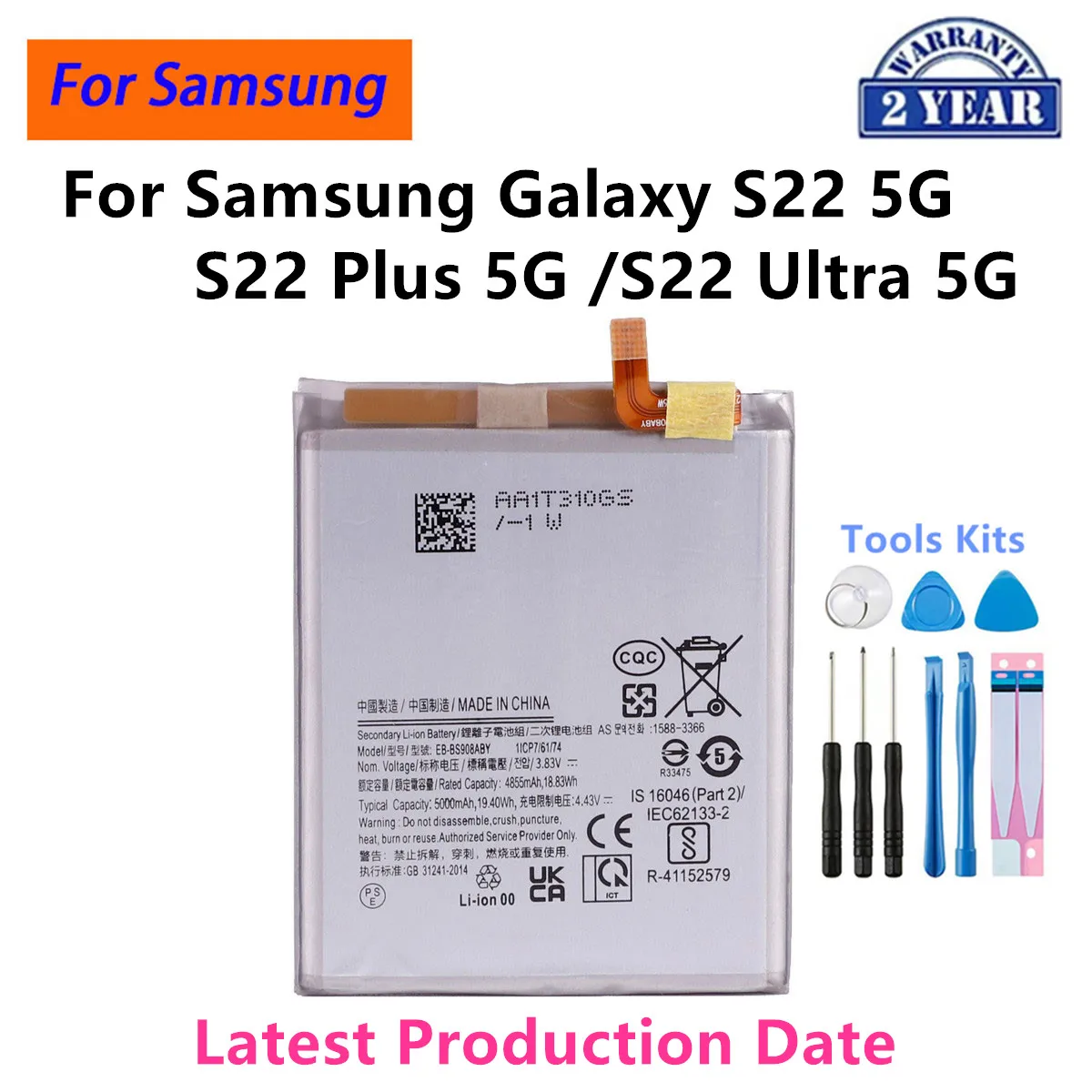 New EB-BS908ABY 5000mAh Replacement Battery For Samsung Galaxy S22 Ultra S22Ultra SM-S908 SM-S9080 Phone Batteries +Tools
New EB-BS908ABY 5000mAh Replacement Battery For Samsung Galaxy S22 Ultra S22Ultra SM-S908 SM-S9080 Phone Batteries +Tools