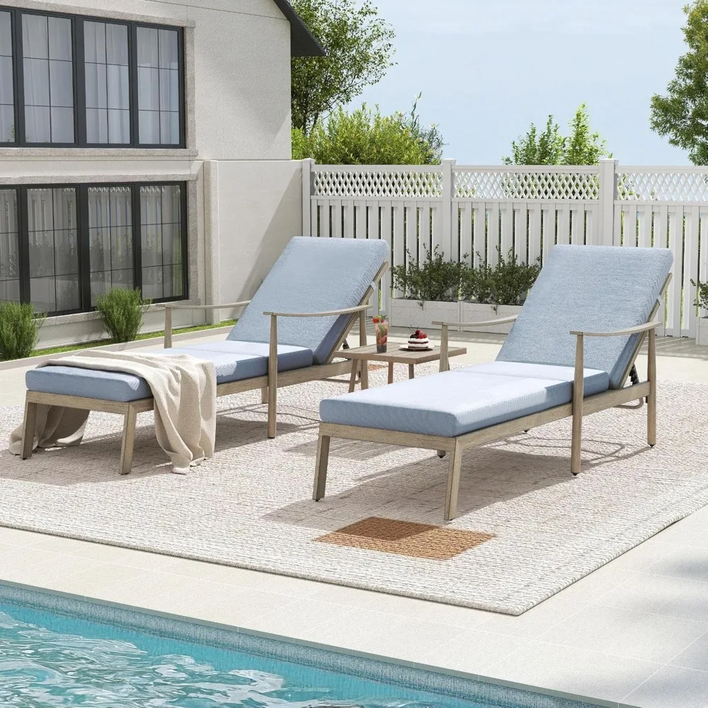 Outdoor Chaise Lounge Set of 3, Adjustable Aluminum Pool Lounge Chair with Cushion and Side Table, Curved Armrest, Customized
Outdoor Chaise Lounge Set of 3, Adjustable Aluminum Pool Lounge Chair with Cushion and Side Table, Curved Armrest, Customized