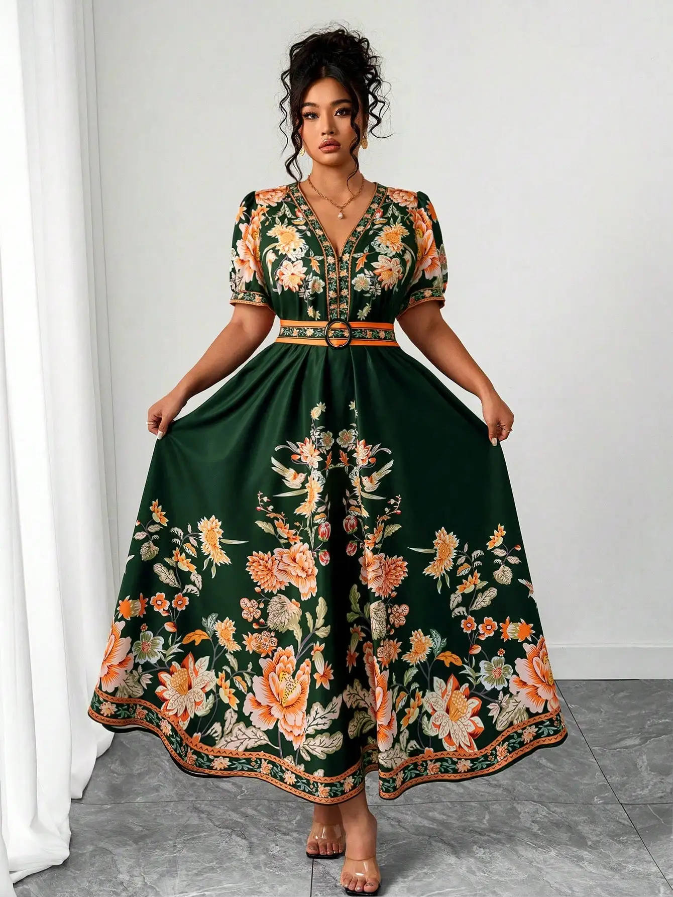Plus Size Women Bohemian Floral V-Neck Cinched Waist Flare Sleeve Maxi Dress Spring Summer Vacation Beach
Plus Size Women Bohemian Floral V-Neck Cinched Waist Flare Sleeve Maxi Dress Spring Summer Vacation Beach