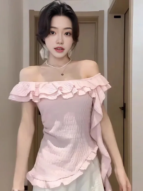 plus Size Pink Knitted Short Sleeve One Shoulder Ruffle Hem Slim Fit Top Asymmetrical Design Commute Style Korean Version
plus Size Pink Knitted Short Sleeve One Shoulder Ruffle Hem Slim Fit Top Asymmetrical Design Commute Style Korean Version