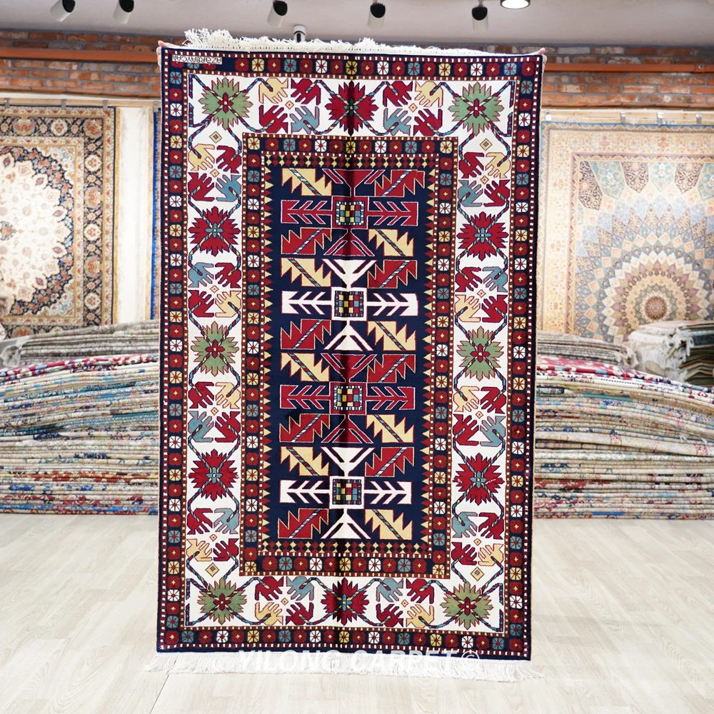 91x152cm Handwoven Silk Tribal Carpet Caucasian Style Oriental Area Rug (BL120)
91x152cm Handwoven Silk Tribal Carpet Caucasian Style Oriental Area Rug (BL120)