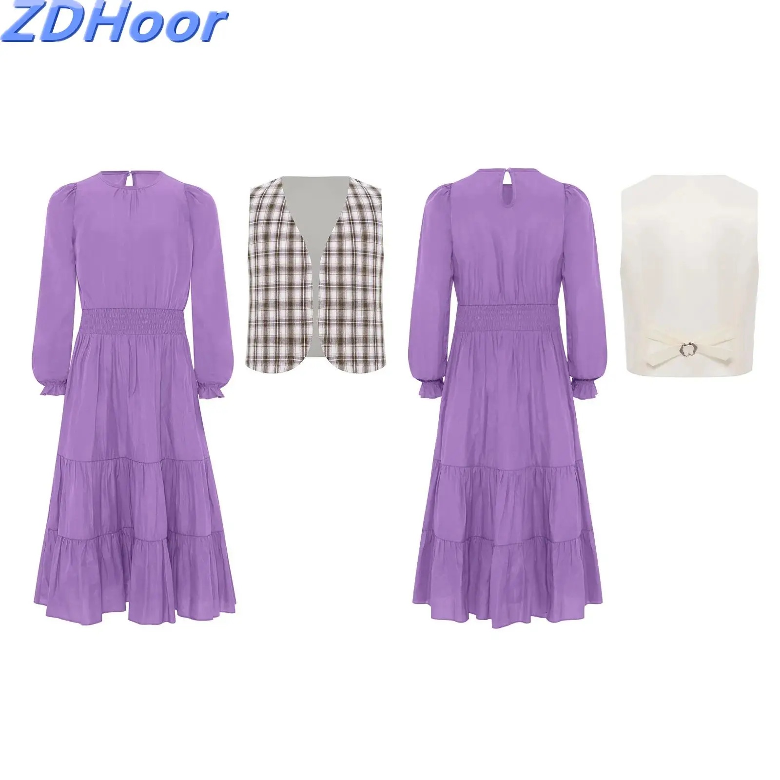 Kids Girls Casual Outfits Long Puff Sleeves Smocked Waist Tiered Ruffled Dress And Plaid And Checkers Vest with Adjustable Strap
Kids Girls Casual Outfits Long Puff Sleeves Smocked Waist Tiered Ruffled Dress And Plaid And Checkers Vest with Adjustable Strap