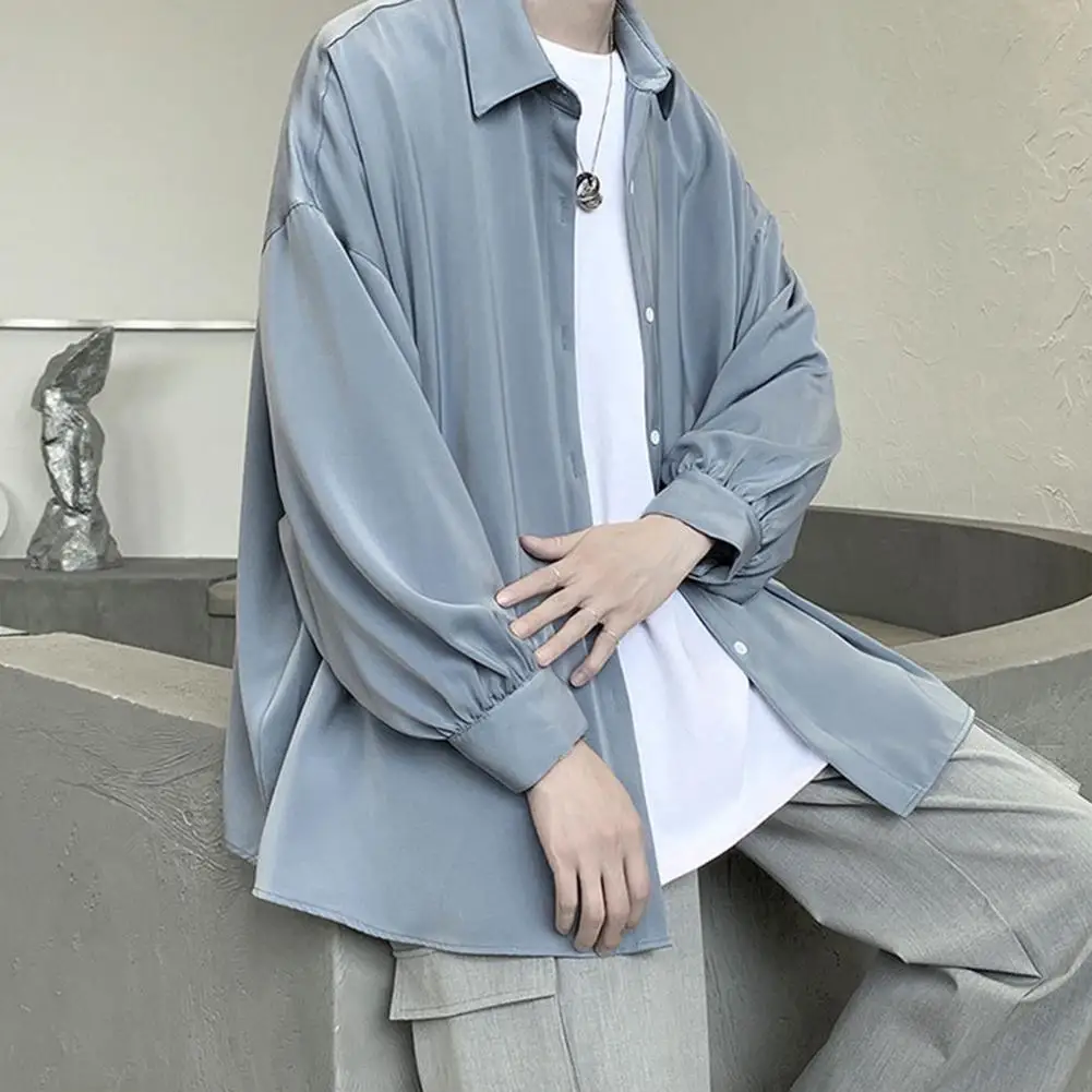 Lapel Long Sleeve Single-breasted Men Shirt Spring Autumn Loose Fit Solid Color Shirt with Tie
Lapel Long Sleeve Single-breasted Men Shirt Spring Autumn Loose Fit Solid Color Shirt with Tie