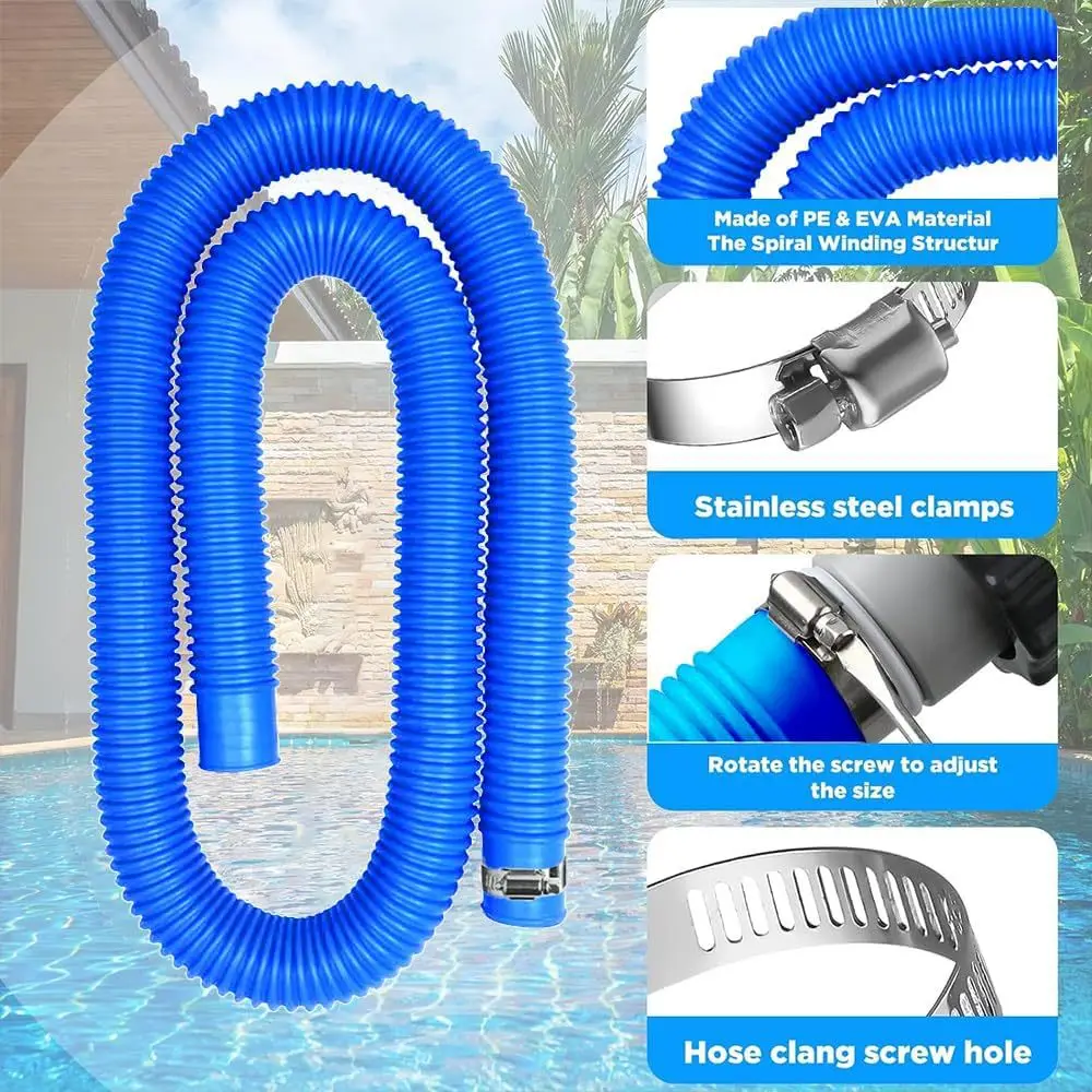2Pcs 1.5M Pool Hoses For Above Ground Pools Replacement For 300/330/530/1000 Gallon Pool Filter Pump Hoses With Metal Clamps
2Pcs 1.5M Pool Hoses For Above Ground Pools Replacement For 300/330/530/1000 Gallon Pool Filter Pump Hoses With Metal Clamps