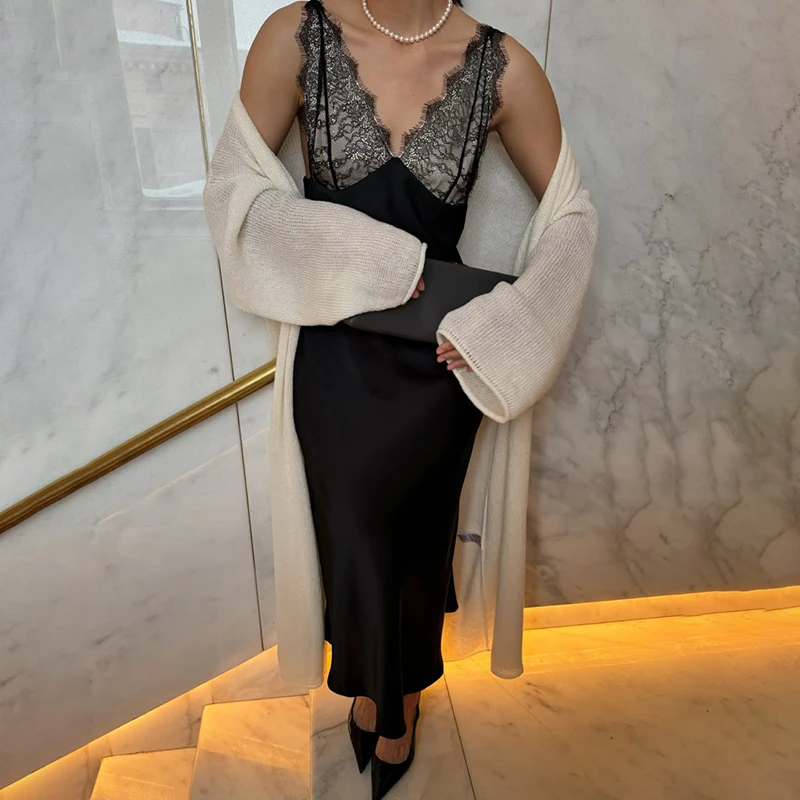 Tornova Sexy Lace Sling Long Dress Women's Satin Slim Sleeveless 2026 Summer Vacation Banquet Dress Female Fashion High Waist
Tornova Sexy Lace Sling Long Dress Women's Satin Slim Sleeveless 2026 Summer Vacation Banquet Dress Female Fashion High Waist