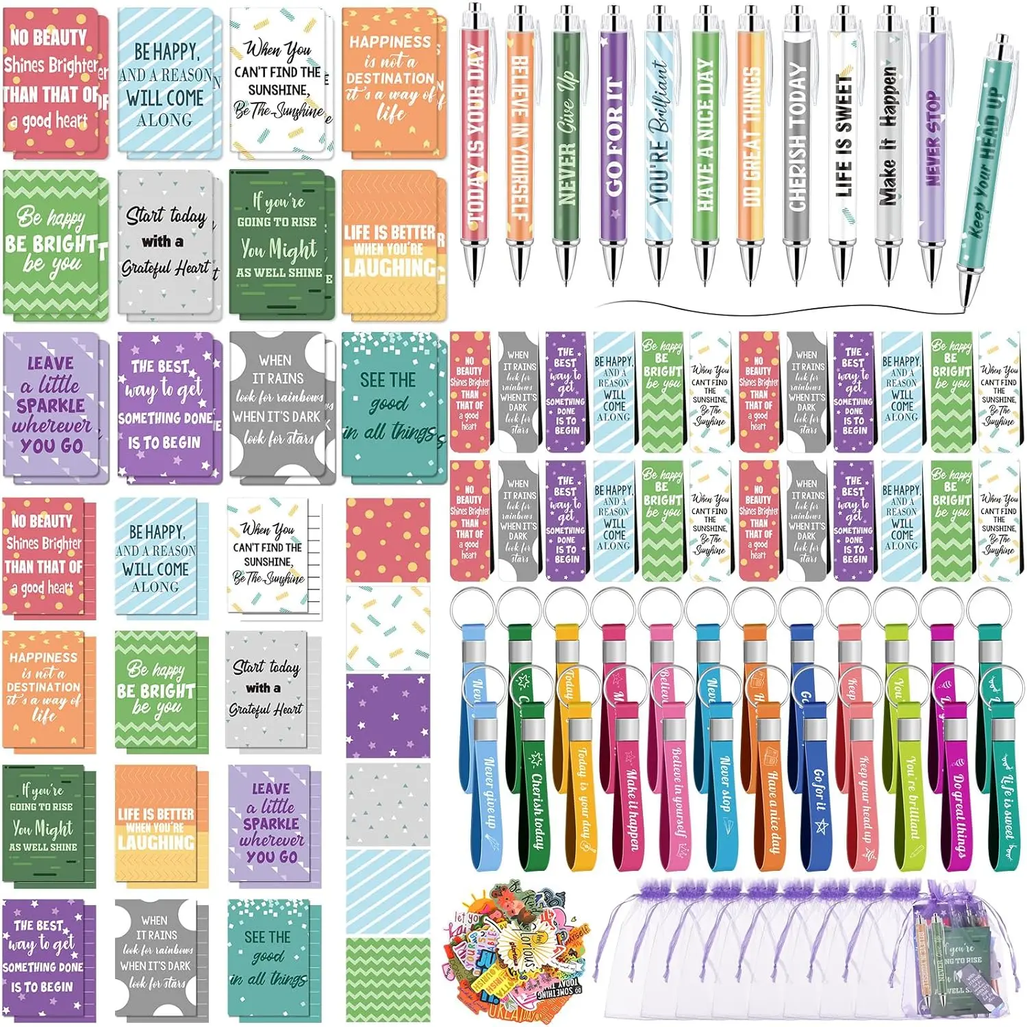 218 Pcs Inspirational Stationery Gift Set - Mini Notepads, Pens, Bookmarks, Stickers & Keychains
218 Pcs Inspirational Stationery Gift Set - Mini Notepads, Pens, Bookmarks, Stickers & Keychains