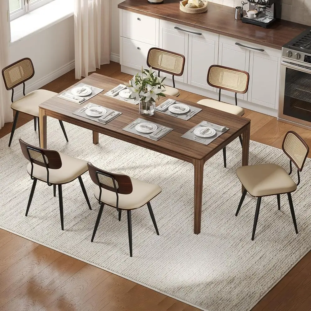 Leather and Rattan Swivel Dining Chairs Set of 6 with Walnut Finish, 360° Rotation for Kitchen/Living Room (Beige)
Leather and Rattan Swivel Dining Chairs Set of 6 with Walnut Finish, 360° Rotation for Kitchen/Living Room (Beige)